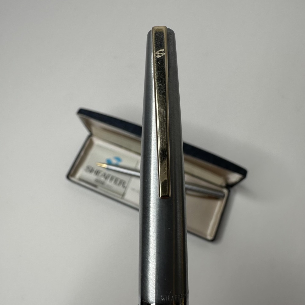 Vintage Sheaffer Silver Fountain Pen & Ballpoint Pen Set W Case Made In USA - Picture 7 of 11